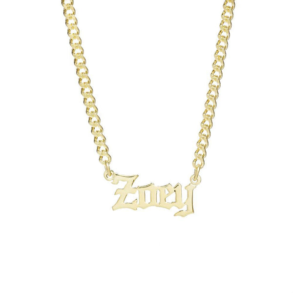 14k Solid Gold Gothic Name Necklace
