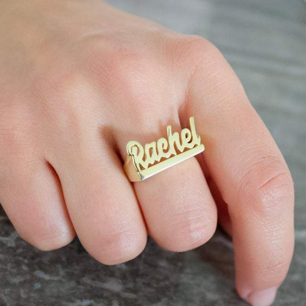 Gold Script Name Ring – The Lovery