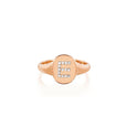 Gold Oval Signet with Diamond Initial Ring